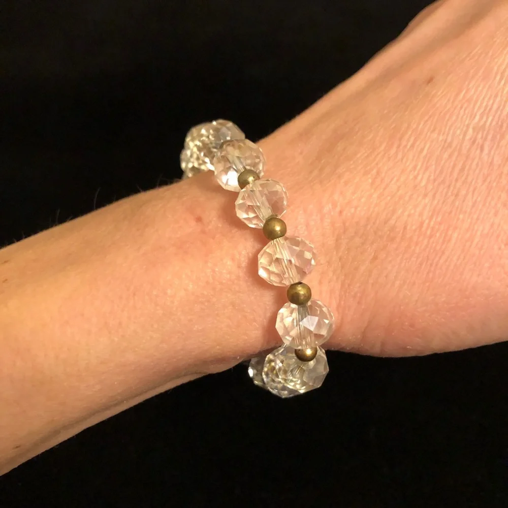 Elegant Faux Crystal and Gold Tone Beaded Bracelet Vintage Costume Jewelry
